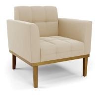 Namoradeira Com 2 Poltronas Base De Madeira Castanho Elisa Suede D03 - D\'rossi Cor Bege - 2