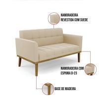 Namoradeira Com 2 Poltronas Base De Madeira Castanho Elisa Suede D03 - D\'rossi Cor Bege