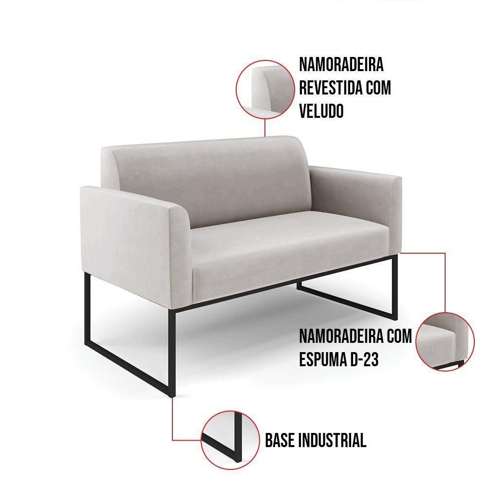 Sofá Namoradeira Com Poltrona Base Industrial Preto Marisa Veludo D03 - D\'rossi Cor Cinza - 6