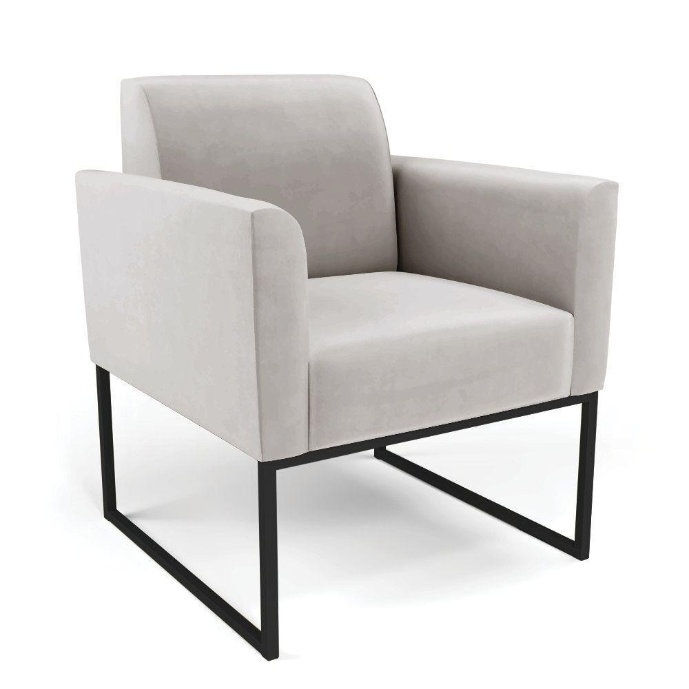 Sofá Namoradeira Com Poltrona Base Industrial Preto Marisa Veludo D03 - D\'rossi Cor Cinza - 8