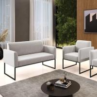 Sofá Namoradeira Com Poltrona Base Industrial Preto Marisa Veludo D03 - D\'rossi Cor Cinza - 2