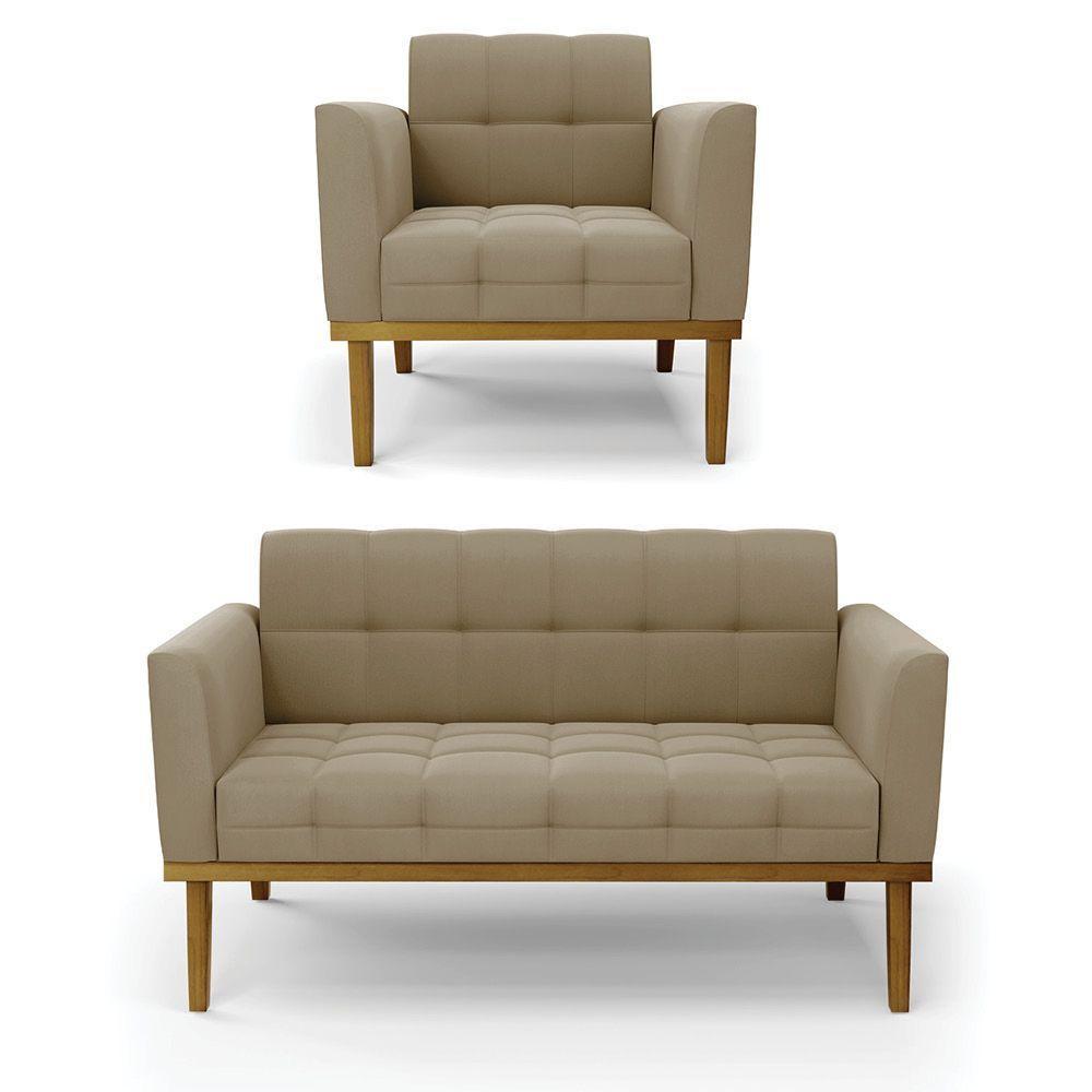 Namoradeira Com Poltrona Base De Madeira Castanho Elisa Suede D03 - D\'rossi Cor Marrom Rato - 1