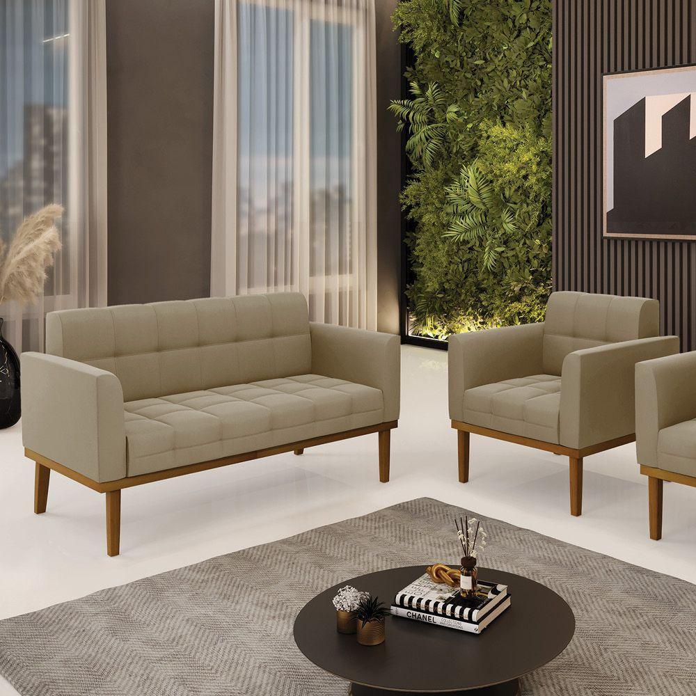 Namoradeira Com Poltrona Base De Madeira Castanho Elisa Suede D03 - D\'rossi Cor Marrom Rato - 2