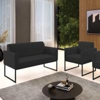 Sofá Namoradeira Com Poltrona Base Industrial Preto Marisa Veludo D03 - D\'rossi Cor Preto - 5