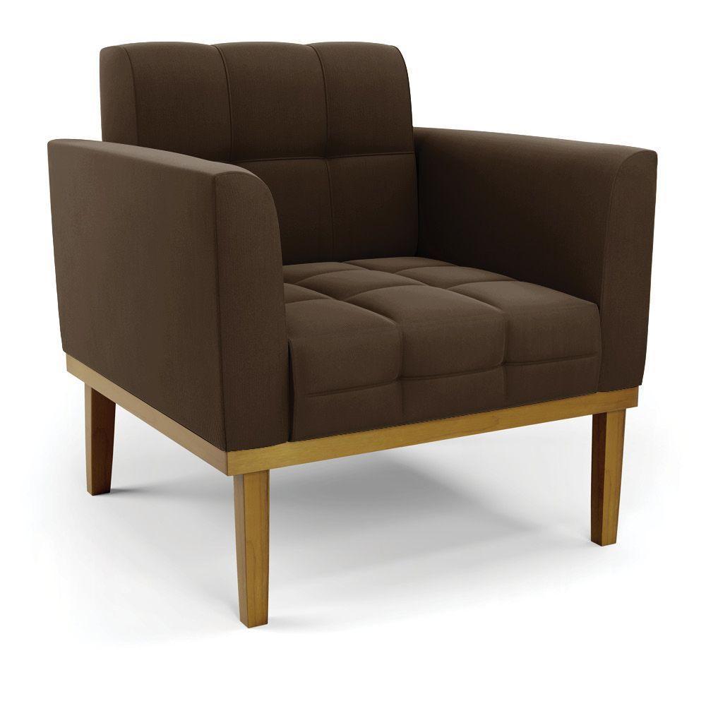 Namoradeira Com 2 Poltronas Base De Madeira Castanho Elisa Suede D03 - D\'rossi Cor Marrom - 4