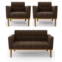 Namoradeira Com 2 Poltronas Base De Madeira Castanho Elisa Suede D03 - D\'rossi Cor Marrom - 1