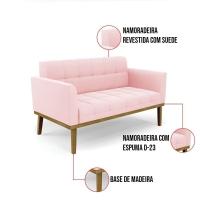 Namoradeira Com Poltrona Base De Madeira Castanho Elisa Suede D03 - D\'rossi Cor Rosa Bebê