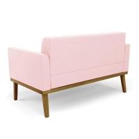 Namoradeira Com Poltrona Base De Madeira Castanho Elisa Suede D03 - D\'rossi Cor Rosa Bebê - 6