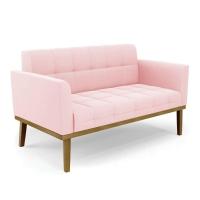 Namoradeira Com Poltrona Base De Madeira Castanho Elisa Suede D03 - D\'rossi Cor Rosa Bebê - 8