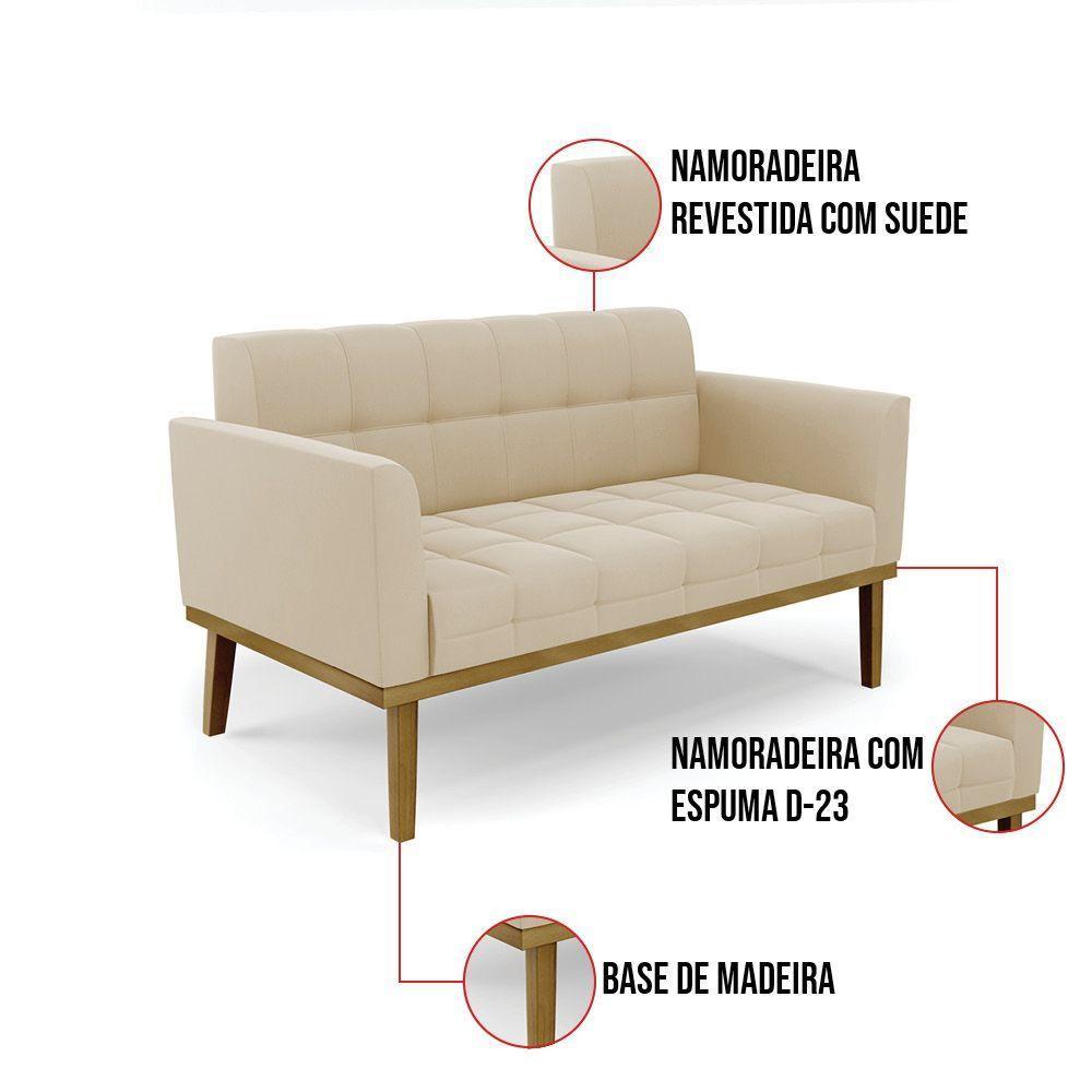Namoradeira Com Poltrona Base De Madeira Castanho Elisa Suede D03 - D\'rossi Cor Bege - 5