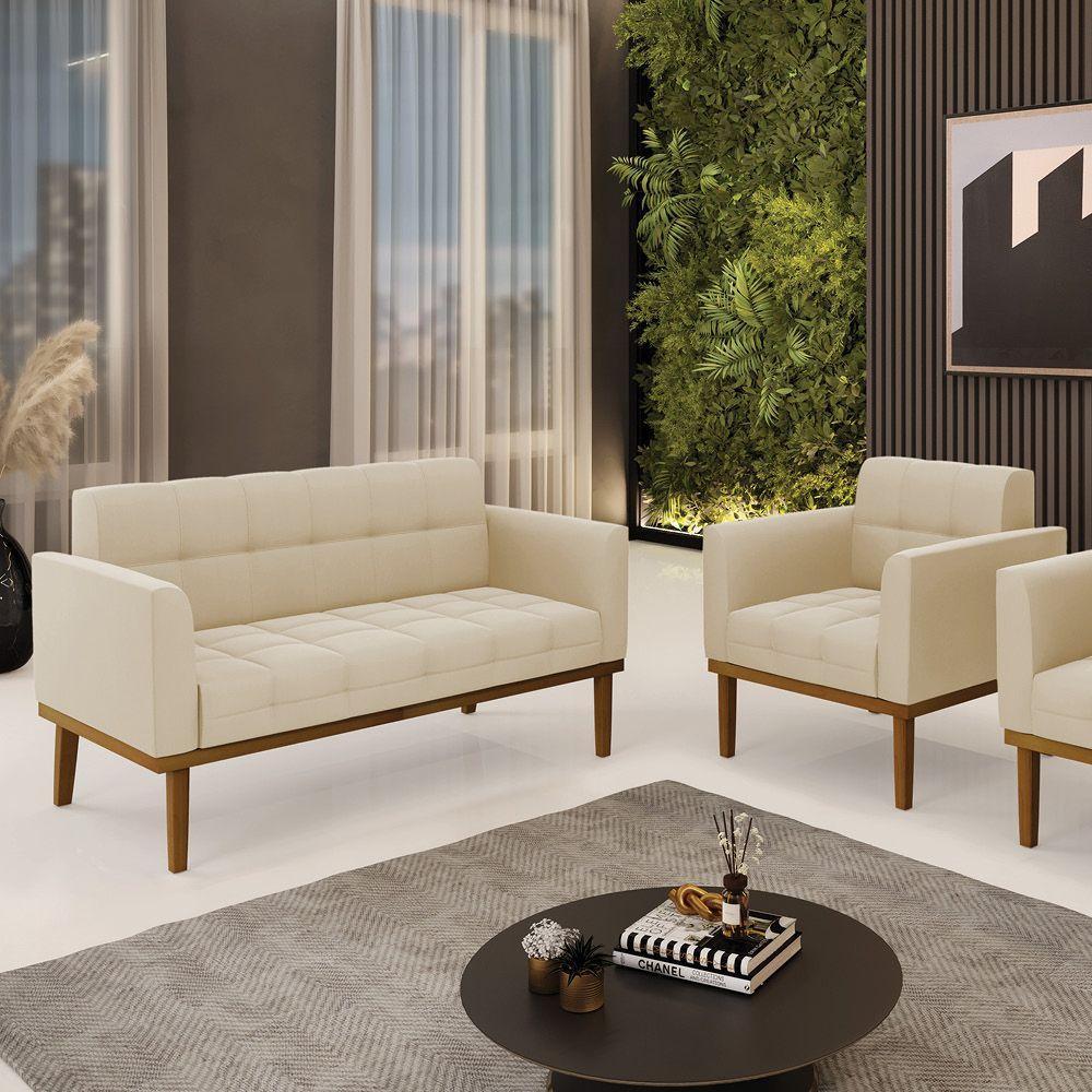 Namoradeira Com Poltrona Base De Madeira Castanho Elisa Suede D03 - D\'rossi Cor Bege - 7