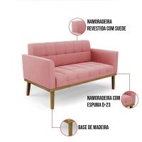 Namoradeira Com Poltrona Base De Madeira Castanho Elisa Suede D03 - D\'rossi Cor Rose - 6