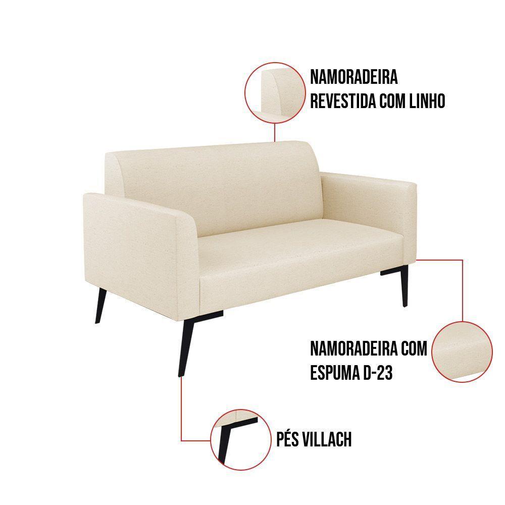 Sofá Namoradeira Com 2 Poltronas Pés Villach Marisa Linho D03 - D\'rossi Cor A19 Bege - 5