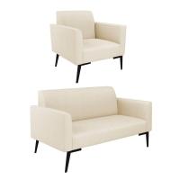 Sofá Namoradeira Com 2 Poltronas Pés Villach Marisa Linho D03 - D\'rossi Cor A19 Bege - 1