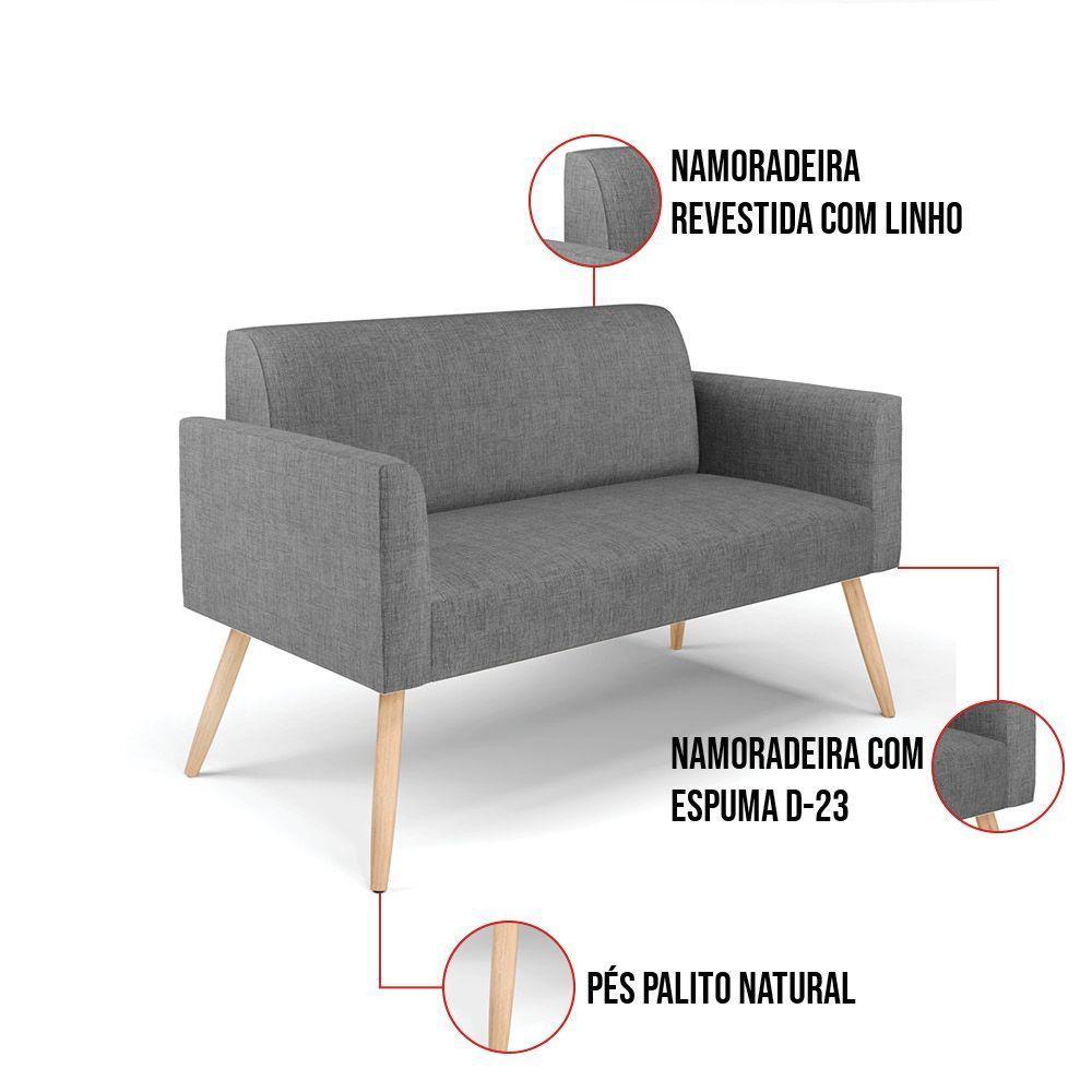 Sofá Namoradeira Pés Palito Natural Marisa Linho D03 - D\'rossi Cor A26 Grafite - 4