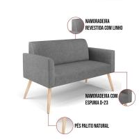Sofá Namoradeira Pés Palito Natural Marisa Linho D03 - D\'rossi Cor A26 Grafite