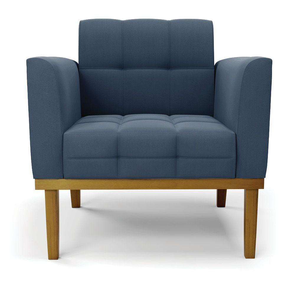 Poltrona Base De Madeira Fixa Castanho Kit 2 Elisa Suede D03 - D\'rossi Cor Azul Marinho - 6