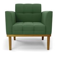 Poltrona Base De Madeira Fixa Castanho Kit 2 Elisa Suede D03 - D\'rossi Cor Verde - 5