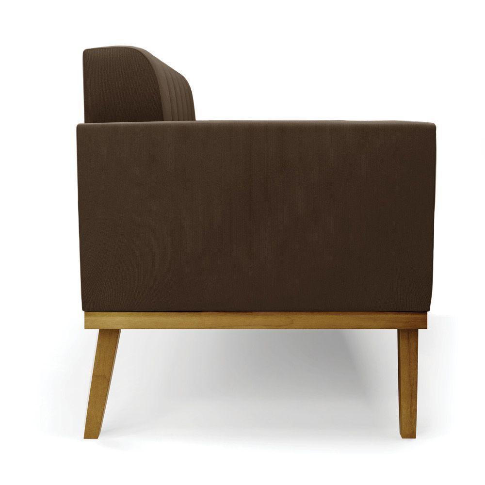 Poltrona Base De Madeira Fixa Castanho Kit 2 Elisa Suede D03 - D\'rossi Cor Marrom - 5