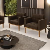 Poltrona Base De Madeira Fixa Castanho Kit 2 Elisa Suede D03 - D\'rossi Cor Marrom - 2