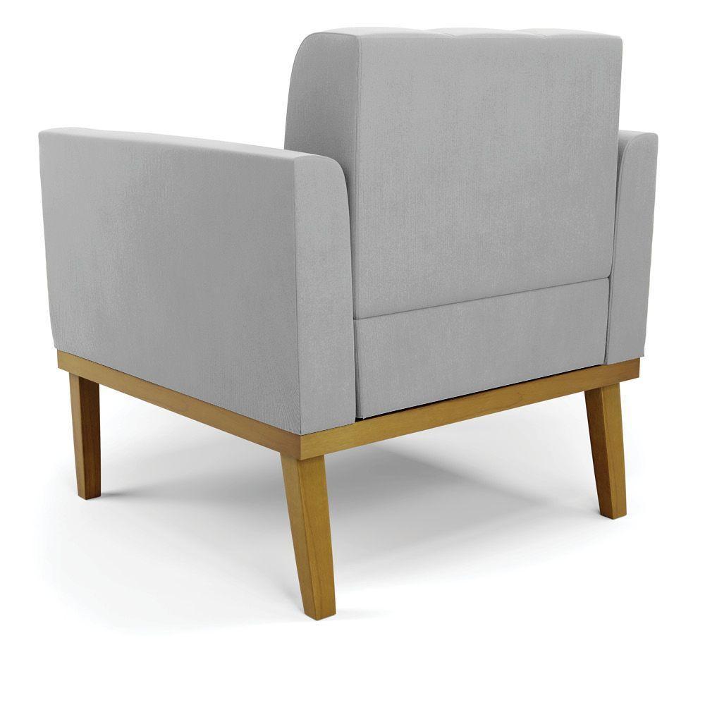 Poltrona Base De Madeira Fixa Castanho Kit 2 Elisa Suede D03 - D\'rossi Cor Cinza - 5