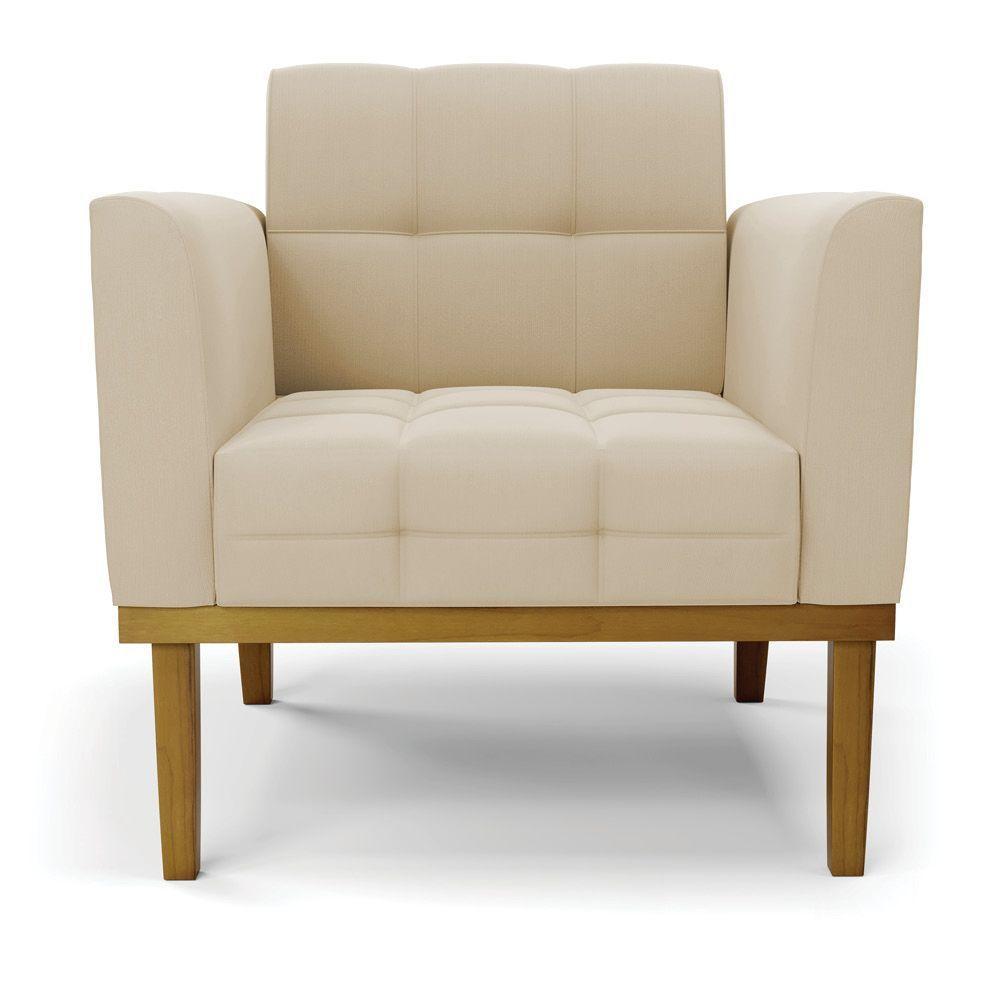 Poltrona Base De Madeira Fixa Castanho Kit 2 Elisa Suede D03 - D\'rossi Cor Bege - 5