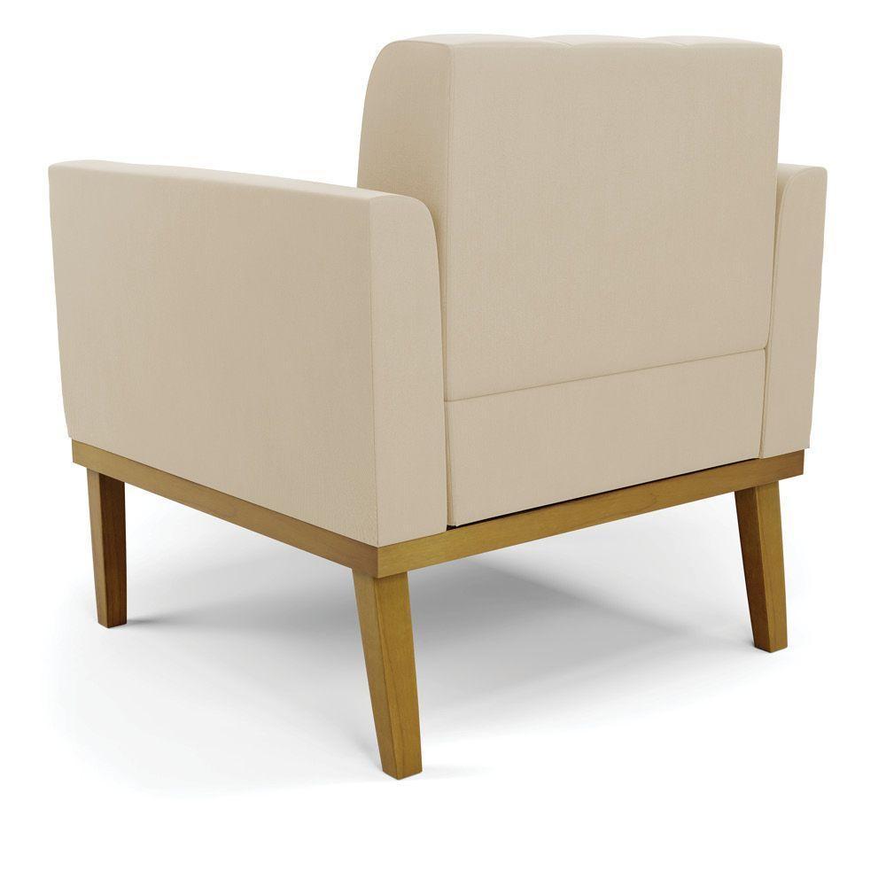 Poltrona Base De Madeira Fixa Castanho Kit 2 Elisa Suede D03 - D\'rossi Cor Bege - 6