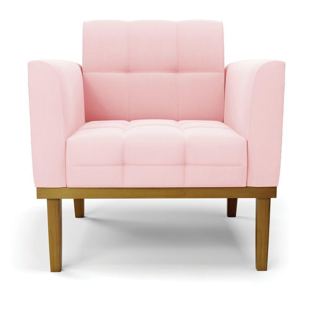Poltrona Base De Madeira Fixa Castanho Kit 2 Elisa Suede D03 - D\'rossi Cor Rosa Bebê - 5