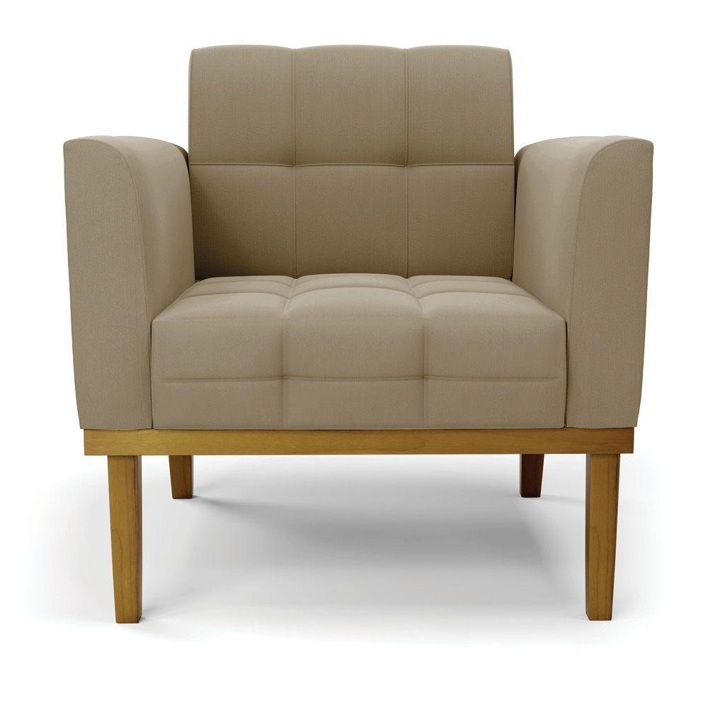 Poltrona Base De Madeira Fixa Castanho Kit 2 Elisa Suede D03 - D\'rossi Cor Marrom Rato - 7