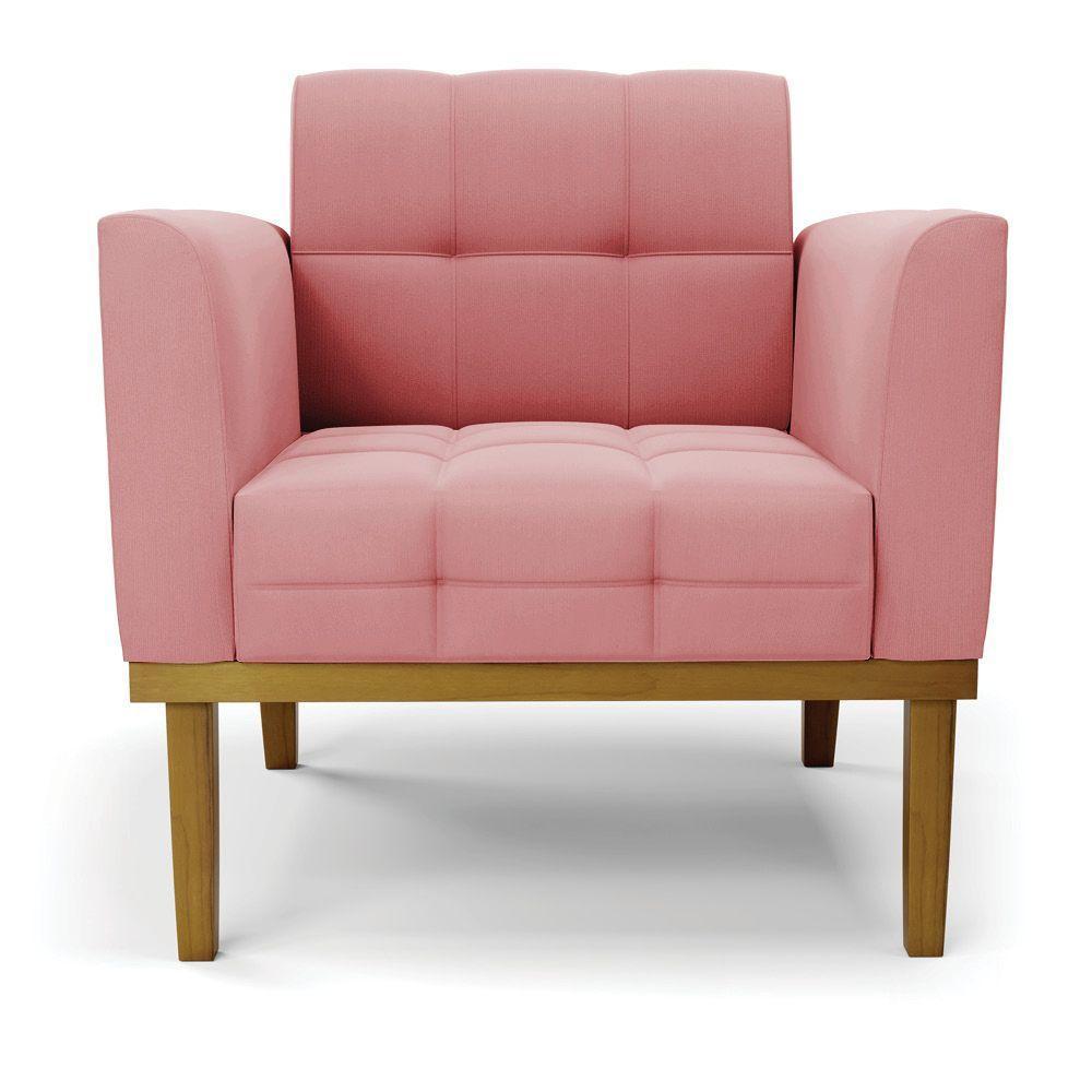 Poltrona Base De Madeira Fixa Castanho Kit 2 Elisa Suede D03 - D\'rossi Cor Rose - 7