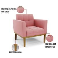 Poltrona Base De Madeira Fixa Castanho Kit 2 Elisa Suede D03 - D\'rossi Cor Rose - 5