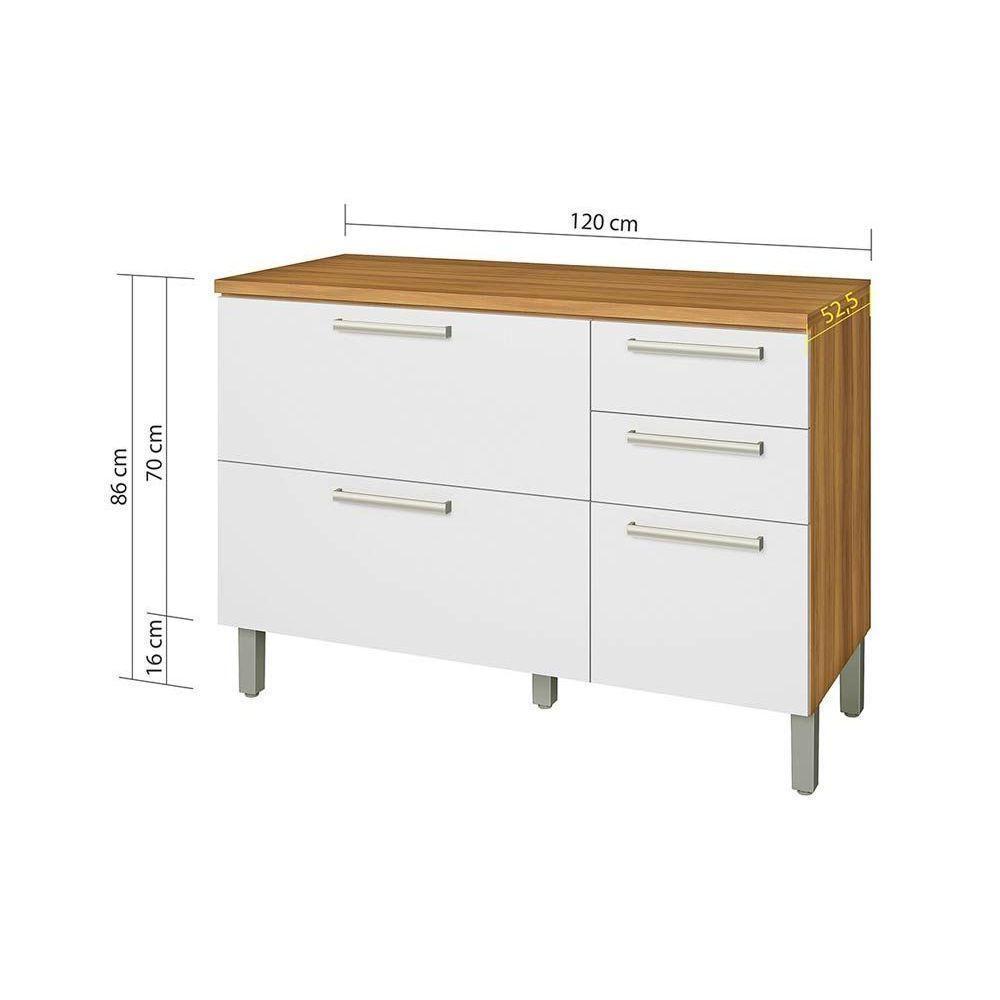 Balcão De Cozinha Burguesa P/pia Premium 2 Portas E 3 Gavetas C/ Tampo 120cm Freijó/branco - Nesher - 9