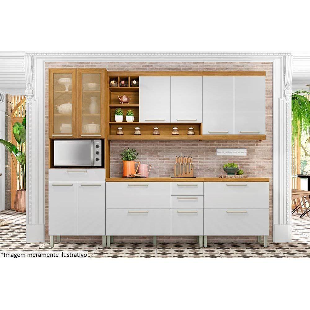 Cozinha Completa Burguesa Premium 5 Peças (2 Armários + 2 Balcões + 1 Paneleiro) C5p24 Freijó/branco - Nesher - 2