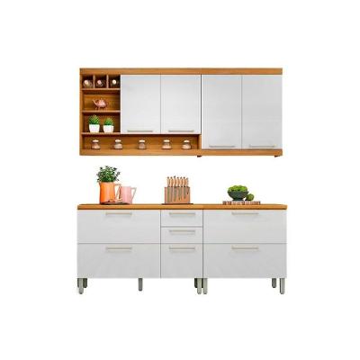Cozinha Completa Burguesa Premium 6 Portas 3 Gavetas 4 Módulos Branco e Freijó