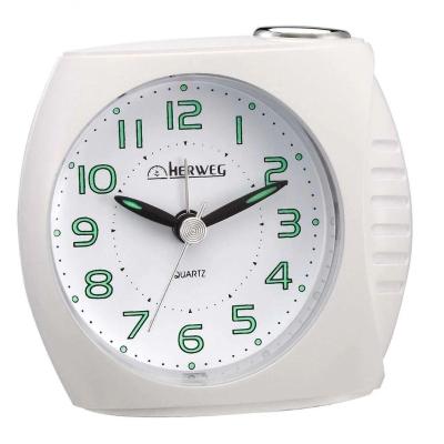 Relógio Mesa Cabeceira Despertador Silencioso Alarme Luz Herweg 2586 Branco