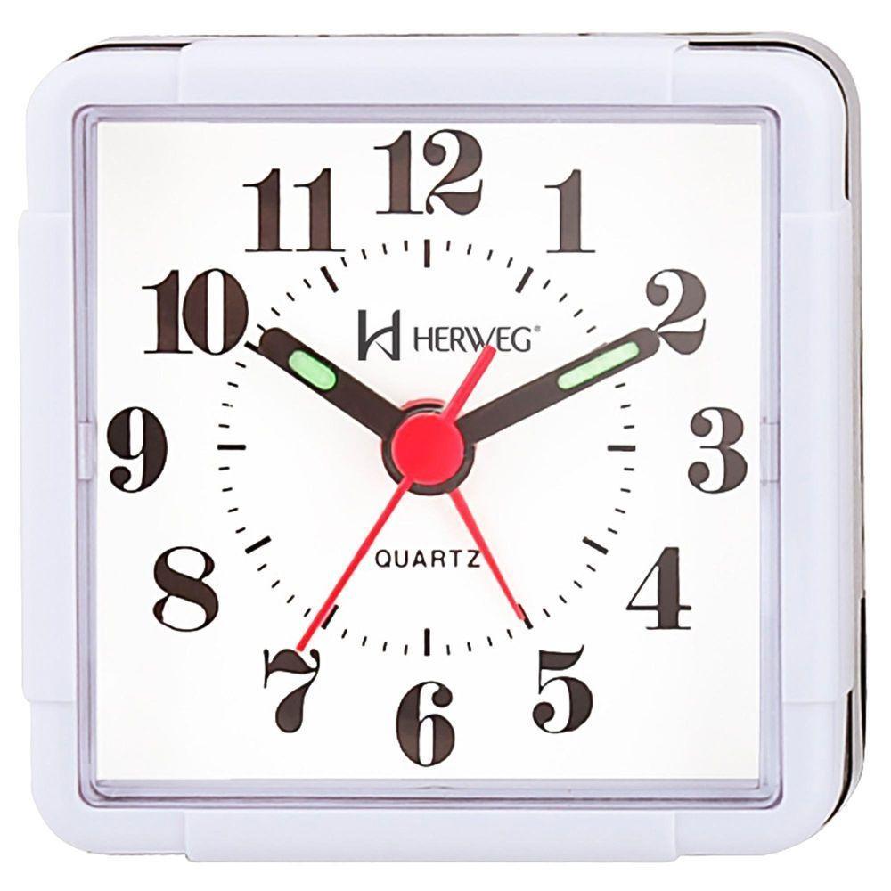 Relogio Despertador Quadrado Analógico Branco Herweg 2504 - 1