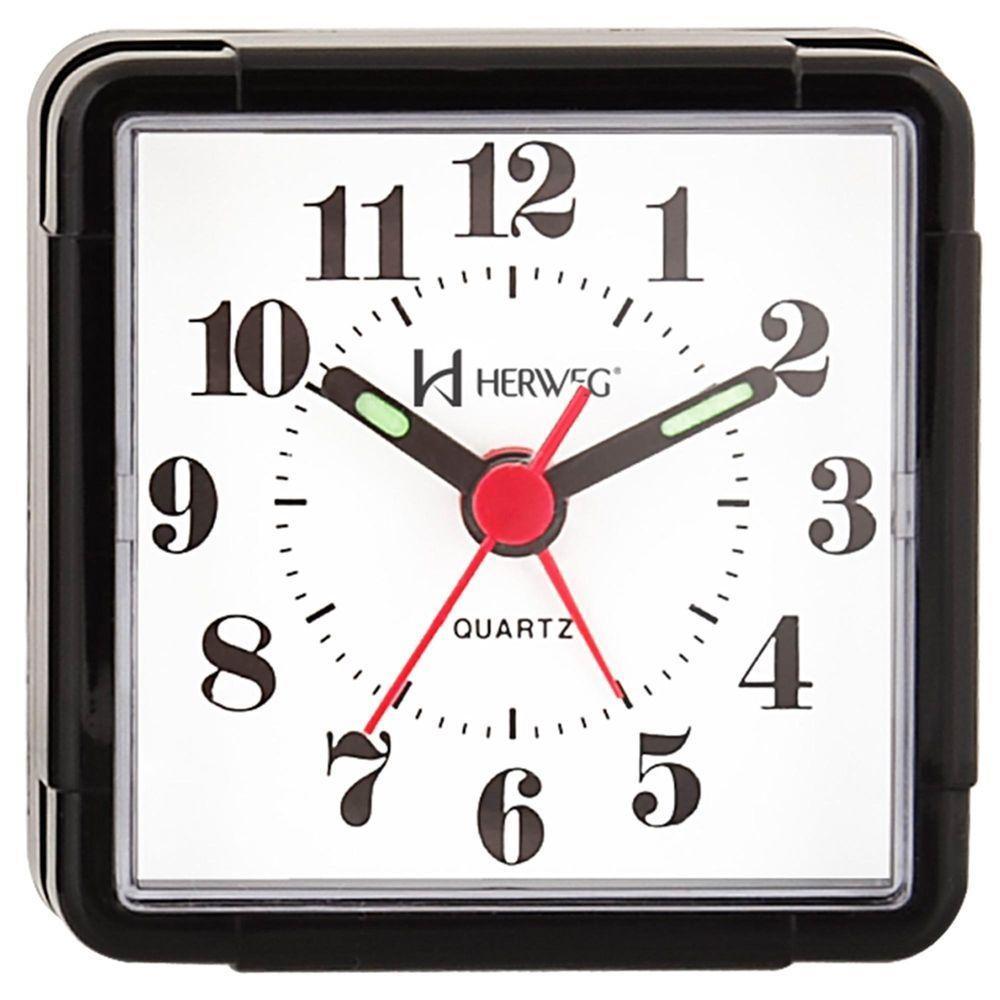 Relogio Despertador Quadrado Analógico Branco Herweg 2504 - 3