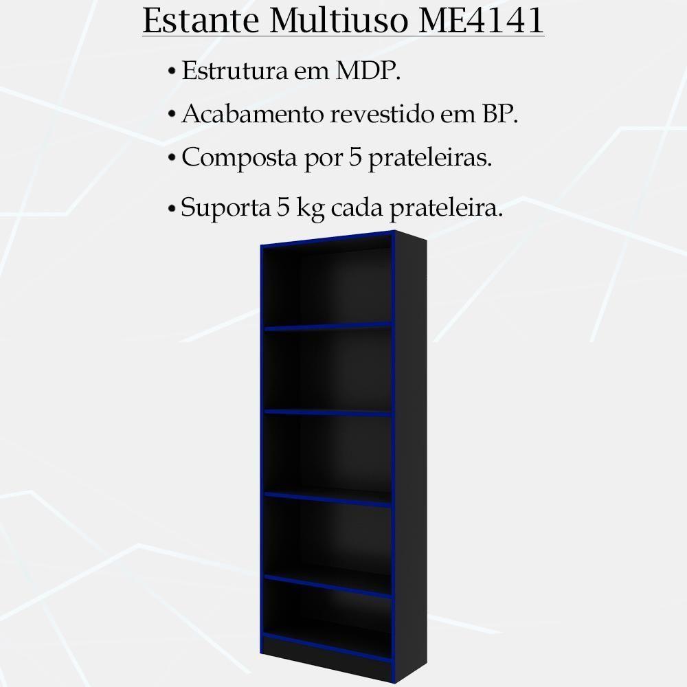 Armario Estante Multiuso 5 Prateleira Me4141 Preto Azul Tecno Mobili Preto Azul - 5