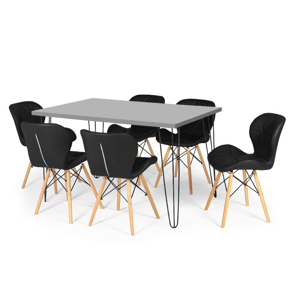 Conjunto Mesa De Jantar 130x80 Volpi 6 Cadeiras Eiffel Preto - 1