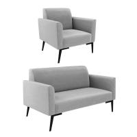 Sofá Namoradeira Com Poltrona Pés Villach Marisa Suede D03 - D\'rossi Cor Cinza - 1