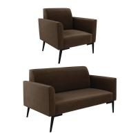 Sofá Namoradeira Com Poltrona Pés Villach Marisa Suede D03 - D\'rossi Cor Marrom - 1