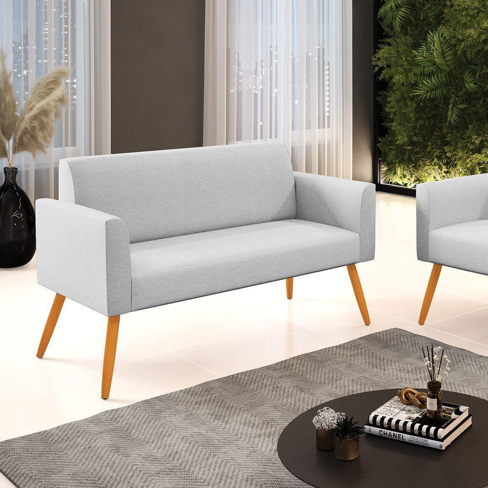 Sofá Namoradeira Pés Palito Castanho Marisa Linho D03 - D\'rossi Cor A05 Cinza - 2