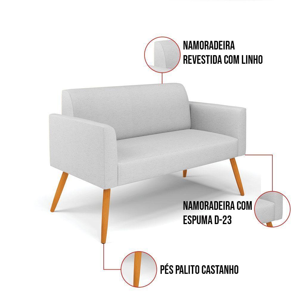 Sofá Namoradeira Pés Palito Castanho Marisa Linho D03 - D\'rossi Cor A05 Cinza - 3
