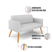 Sofá Namoradeira Pés Palito Castanho Marisa Linho D03 - D\'rossi Cor A05 Cinza - 3