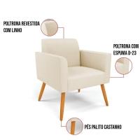 Poltrona Pés Palito Castanho Marisa Linho D03 - D\'rossi Cor A19 Bege - 6