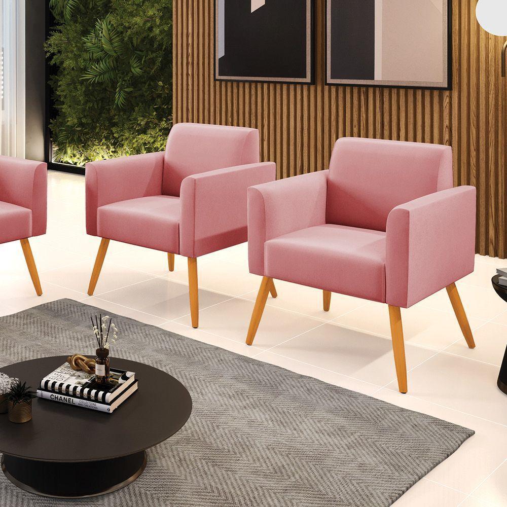 Kit 2 Poltronas Pés Palito Castanho Marisa Suede D03 - D\'rossi Cor Rose - 2