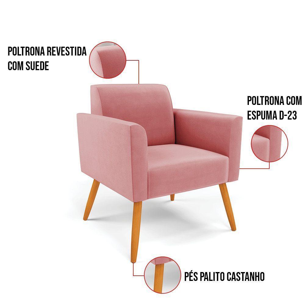 Kit 2 Poltronas Pés Palito Castanho Marisa Suede D03 - D\'rossi Cor Rose - 4