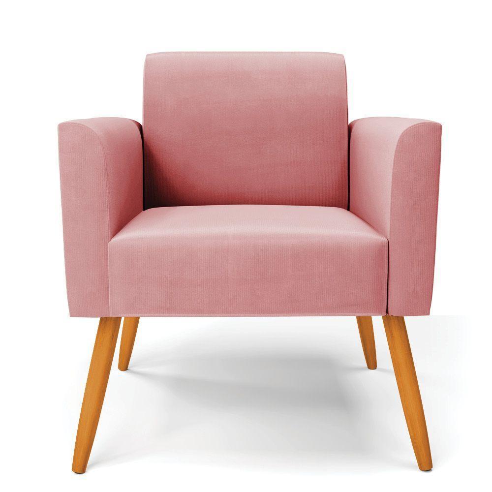 Kit 2 Poltronas Pés Palito Castanho Marisa Suede D03 - D\'rossi Cor Rose - 6