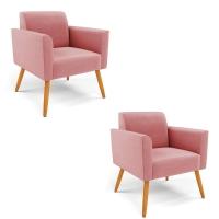Kit 2 Poltronas Pés Palito Castanho Marisa Suede D03 - D\'rossi Cor Rose - 1