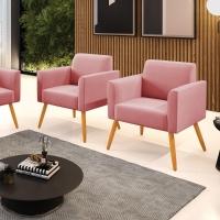 Kit 2 Poltronas Pés Palito Castanho Marisa Suede D03 - D\'rossi Cor Rose - 2
